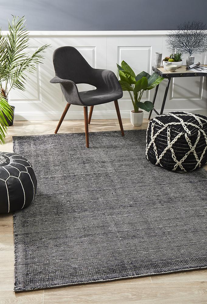 Allure Black Cotton Rayon Rug - Floorsome - Modern - ALU - BLACK - 225X155 - Modern
