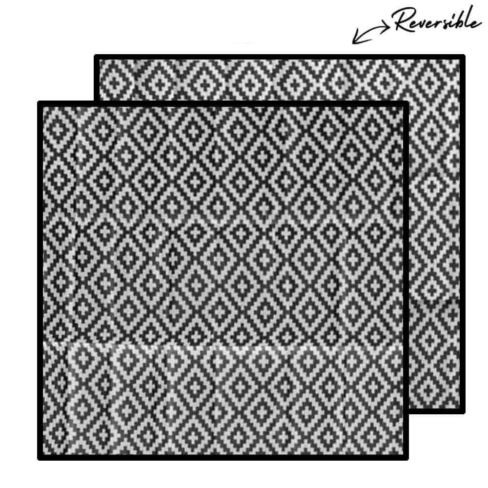 ARGYLE DIAMOND Recycled Plastic Mat, Black & Grey 2.4 x 2.4m - Floorsome - Outdoor Rugs - RM177 - Outdoor Rugs