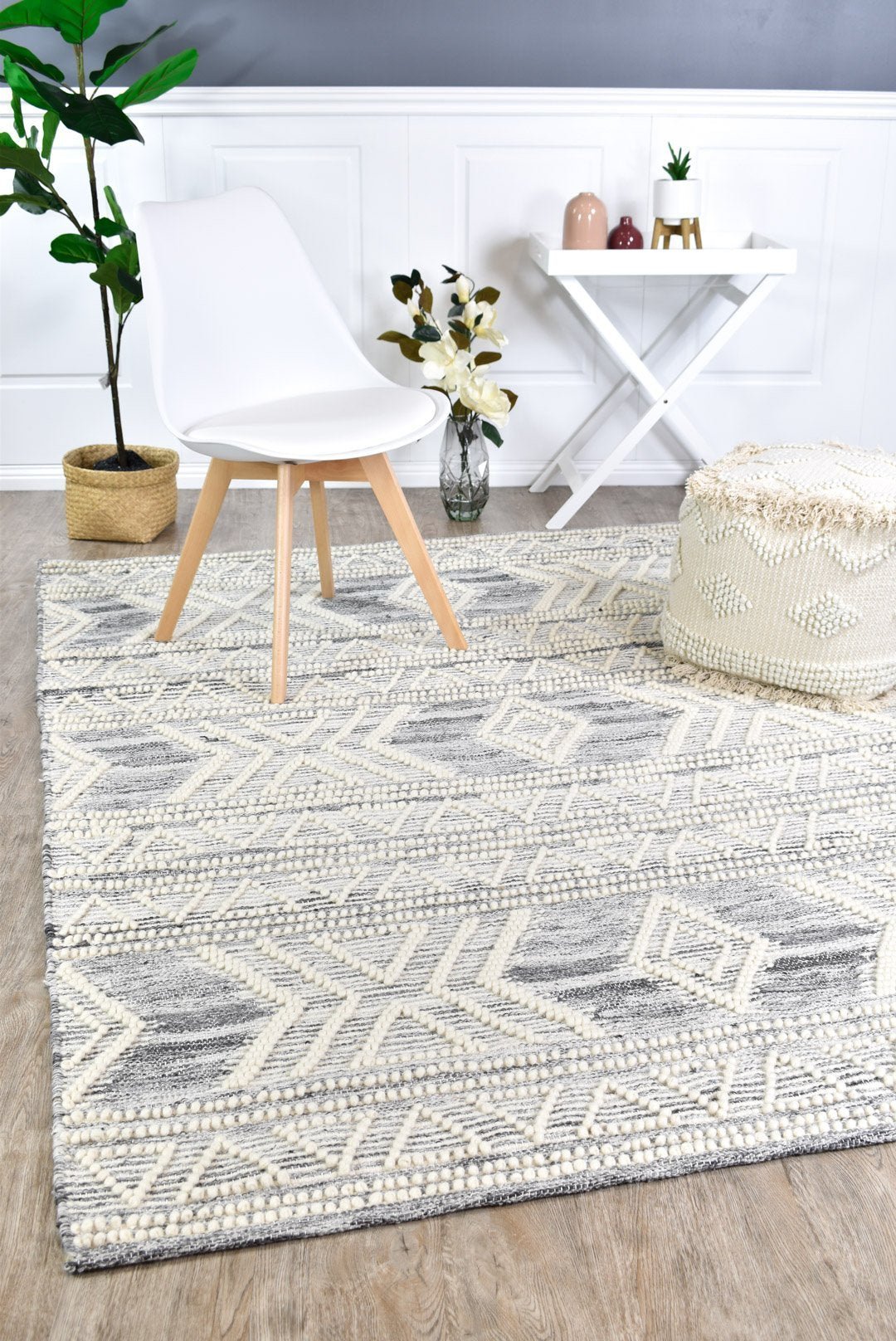 Bihar Silver Handmade Wool and Viscose Rug - Floorsome - FLATWEAVE - DENUB - SILVER - 160X230 - FLATWEAVE