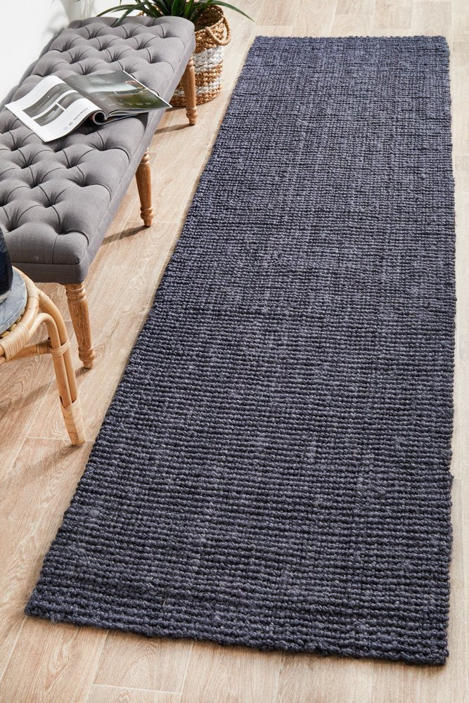 Chunky Natural Fiber Barker Navy Runner Rug - Floorsome - Flatweave - ATR - BKR - NAV - 300X80 - Flatweave