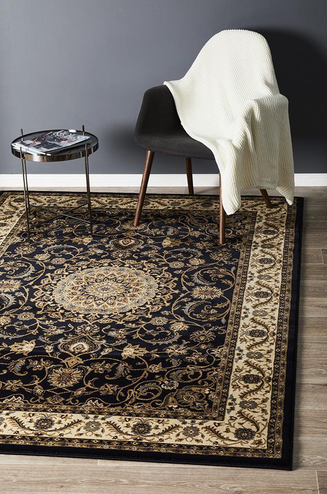 Medallion Rug Navy with Ivory Border - Floorsome - Traditional - SYD - 9 - NI - 150X80 - Traditional