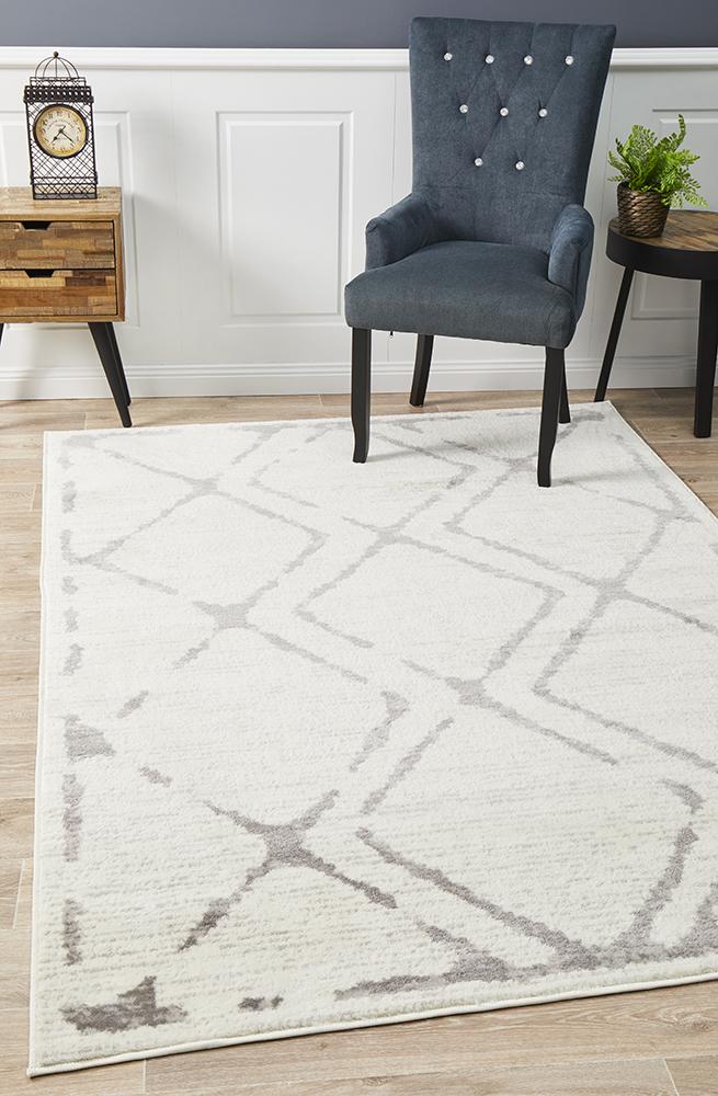 Metro 606 Contemporary Diamond Rug White Grey - Floorsome - Modern - MET - 606 - IVO - 230X160 - Modern