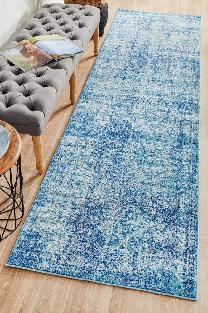 Muse Blue Transitional Runner Rug - Floorsome - Modern - EVO - 253 - BLUE - 300X80 - Modern