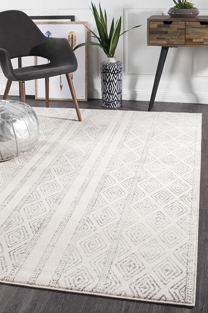 Oasis 450 White And Grey Tribal Rug - Floorsome - Modern - OAS - 450 - GRY - 230X160 - Modern