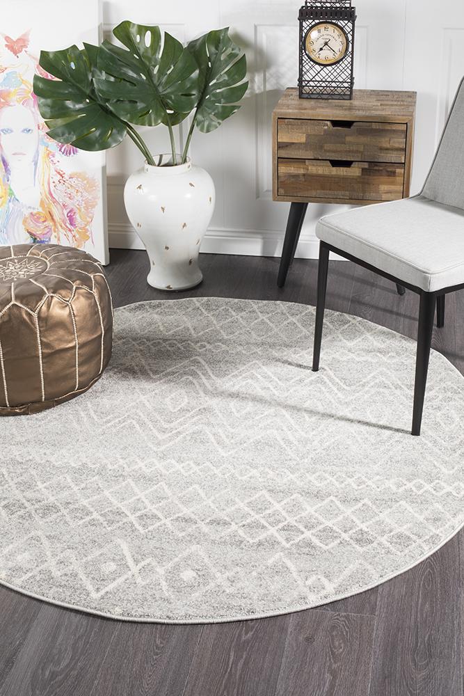 Oasis 453 Grey Rustic Tribal Round Rug - Floorsome - Modern - OAS - 453 - GRY - 150X150 - Modern