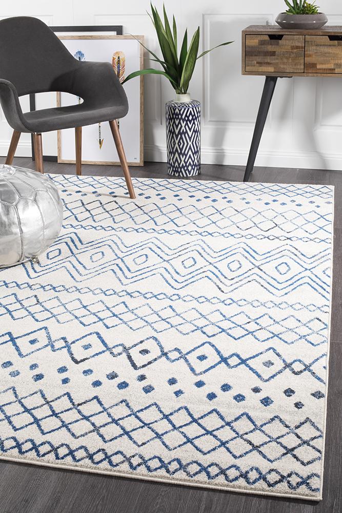Oasis 453 White Blue Rustic Tribal Rug - Floorsome - Modern - OAS - 453 - WBLU - 230X160 - Modern