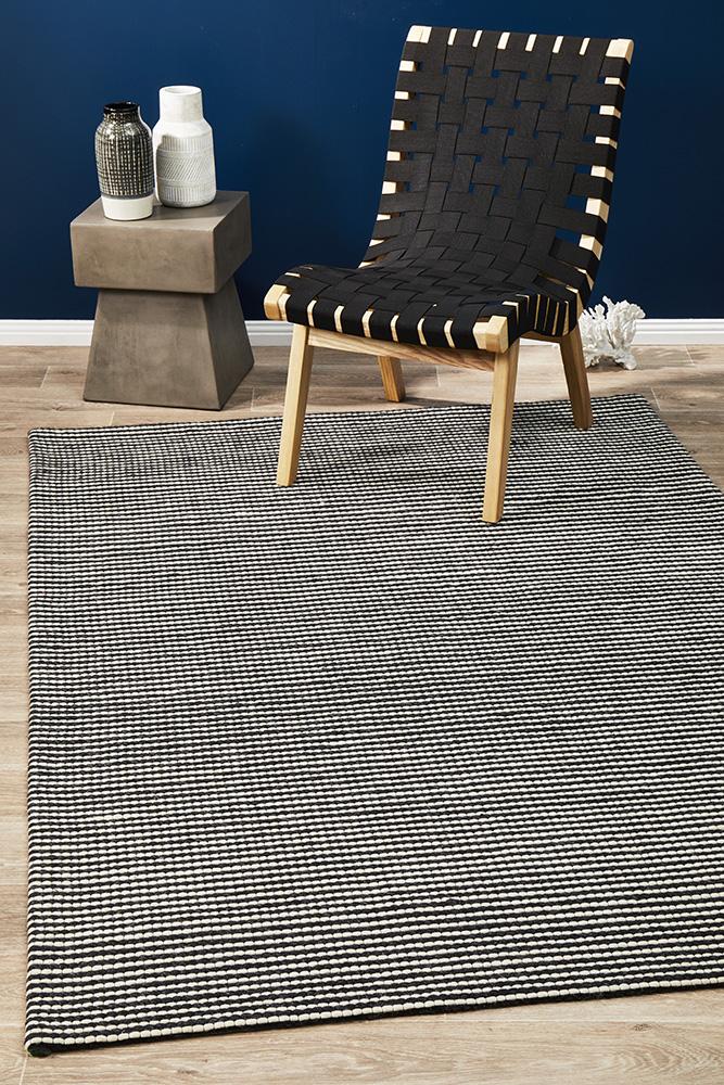 Oskar Felted Wool Striped Rug Black White - Floorsome - Modern - STUD - 320 - BLA - 225X155 - Modern