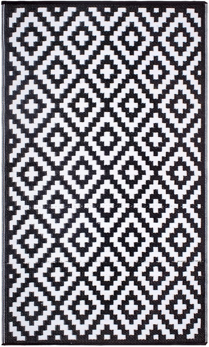 Outdoor Rug Recycled Plastic - Aztec Black And White Monochrome - Floorsome - Outdoor Rugs - PLRAZTBLK120179 - Outdoor Rugs