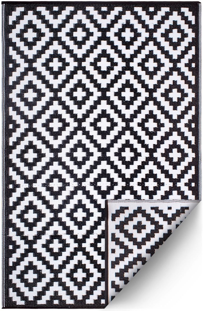 Outdoor Rug Recycled Plastic - Aztec Black And White Monochrome - Floorsome - Outdoor Rugs - PLRAZTBLK120179 - Outdoor Rugs