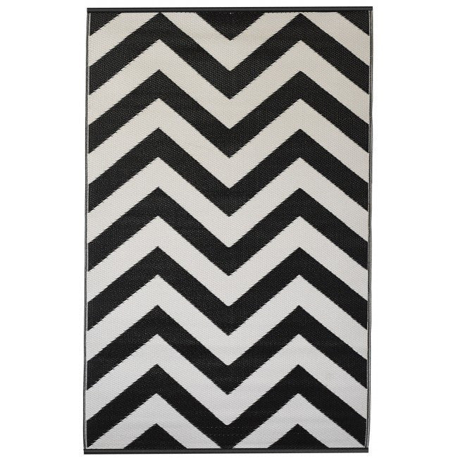 Outdoor Rug Recycled Plastic - Laguna Black and White - Floorsome - Outdoor Rugs - PLRLAGBLK090179 - Outdoor Rugs