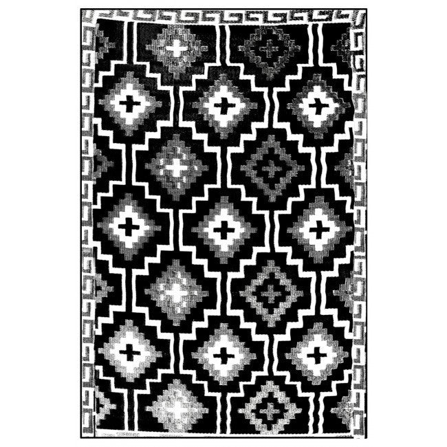 Outdoor Rug Recycled Plastic - Lhasa Black and Cream - Floorsome - Outdoor Rugs - PLRLHBLAC120179 - Outdoor Rugs