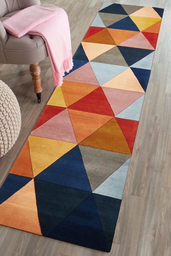 Prism Designer Wool Runner Rug Rust Blue Navy - Floorsome - Modern - MTX - 905 - MUL - 300X80 - Modern