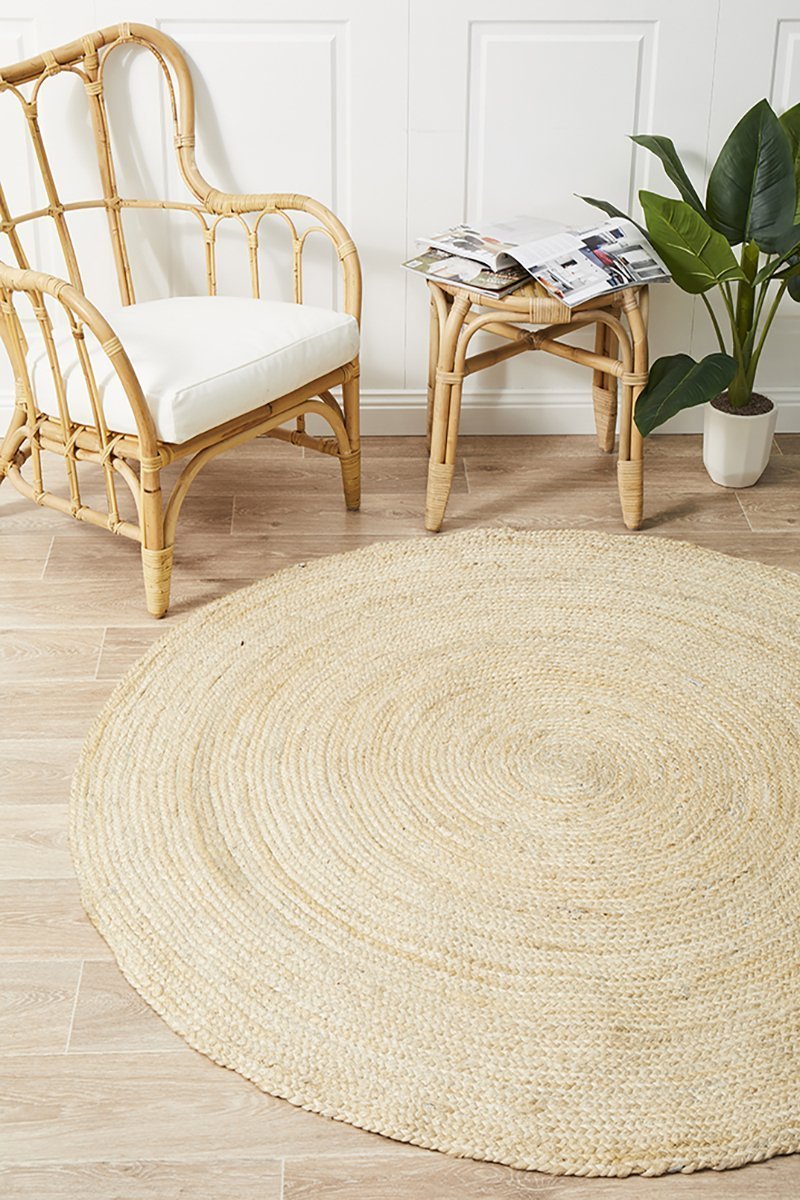 Round Jute Natural Rug Bleached - Floorsome - Natural - ATR - POLO - BLE - 120X120 - Natural
