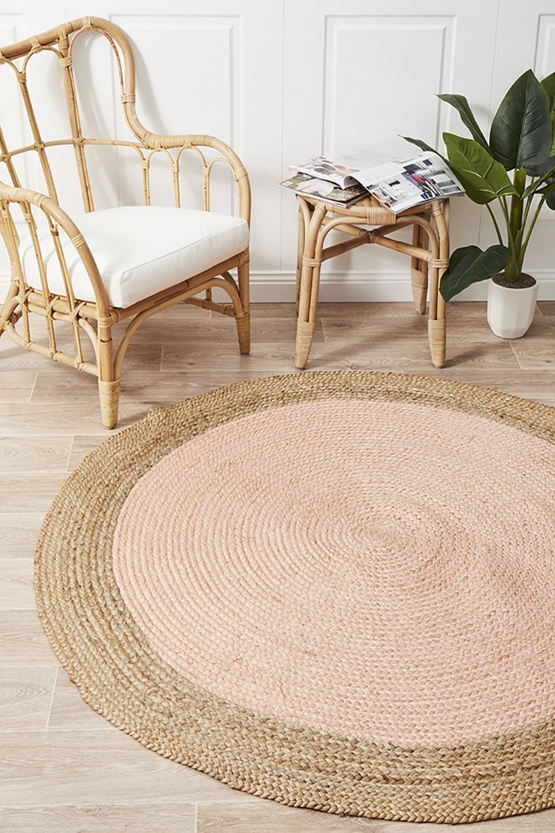 Round Jute Natural Rug Pink - Floorsome - Natural - ATR - POLO - PIN - 120X120 - Natural