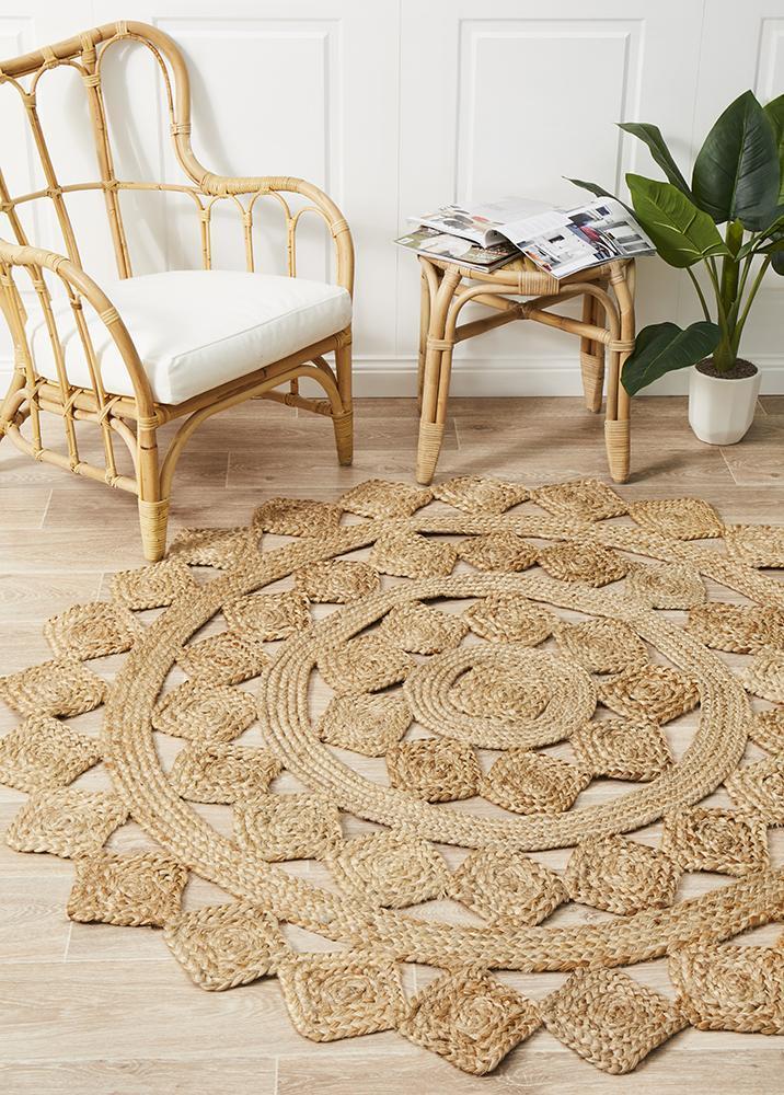 Round Jute Natural Tessellate Rug - Floorsome - Flatweave - ATR - TES - NAT - 120X120 - Flatweave