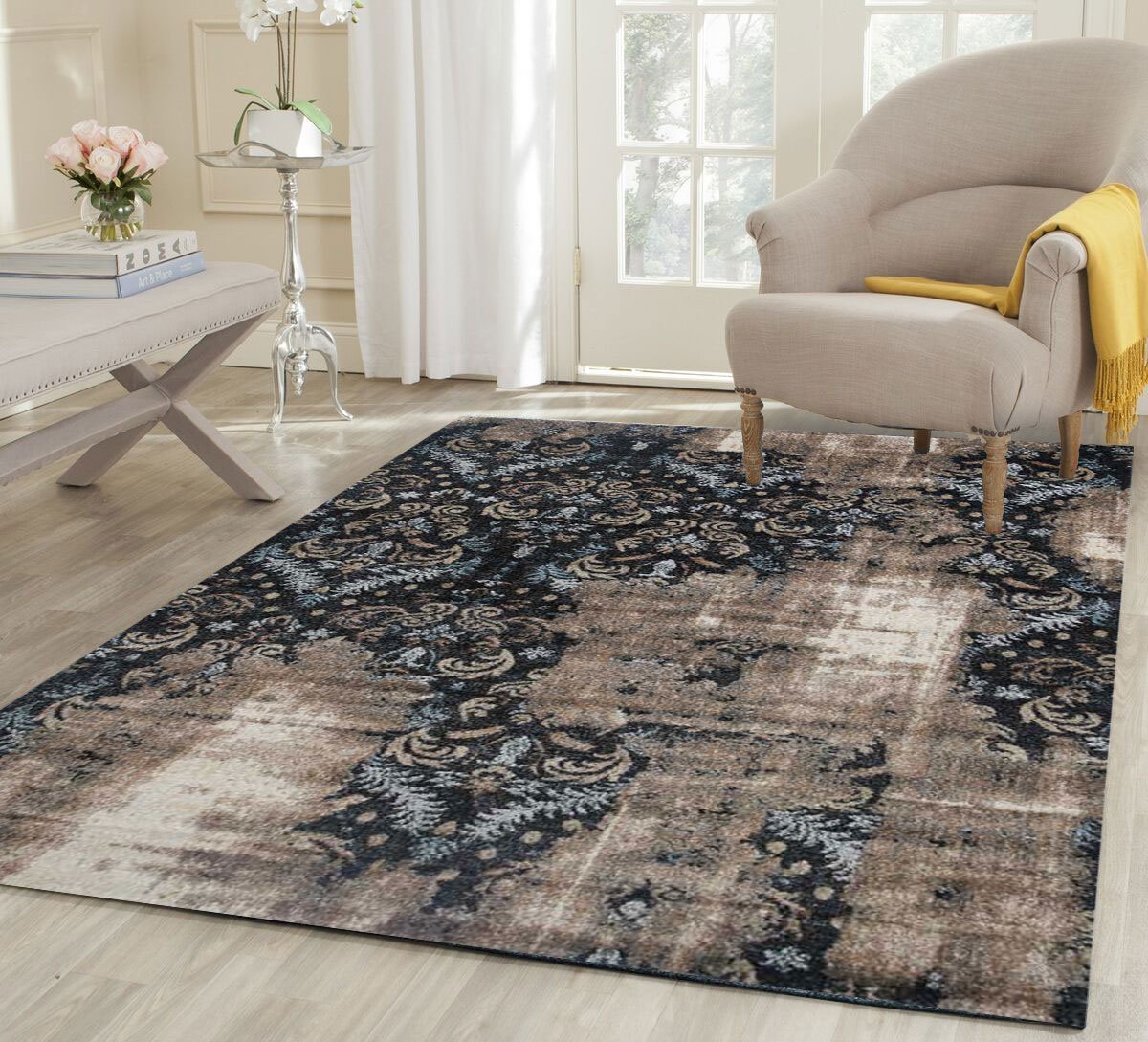 Vintage Demask Cream/Brown Abstract Ikat Rug - Floorsome - Modern - GENE120A278ABLA - Modern