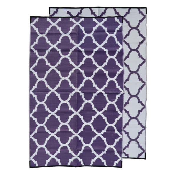 MOROCCAN Recycled Plastic Mat, AUBERGINE & White 1.8 x 2.7m