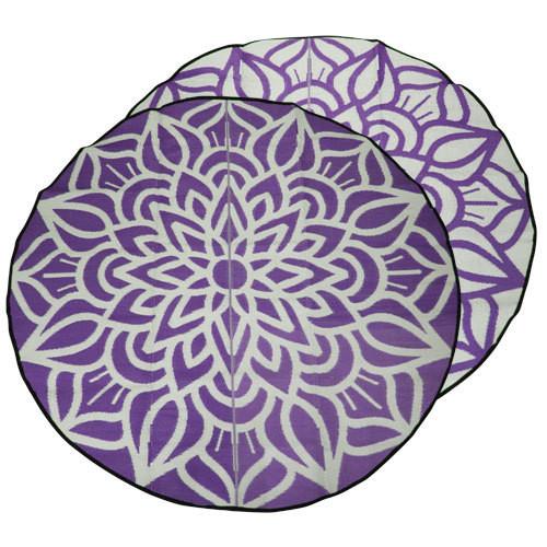 ANCESTRAL CONNECTEDNESS Mandala Design Recycled Plastic Mat, Violet & White 2.4m Diameter