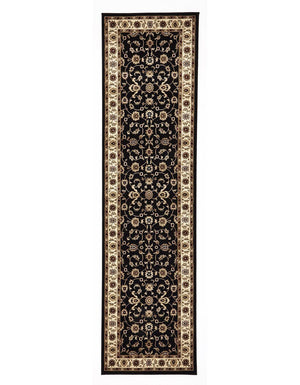 Classic Rug Black with Ivory Border Runner - Floorsome