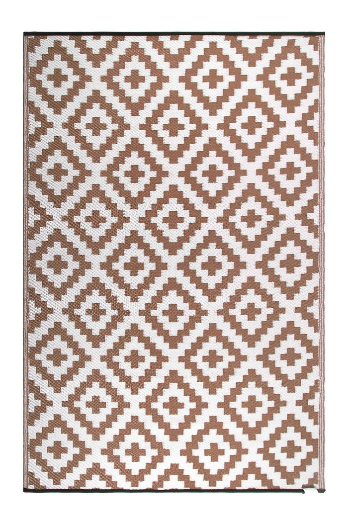 Outdoor Rug Recycled Plastic  - Aztec Beige And White