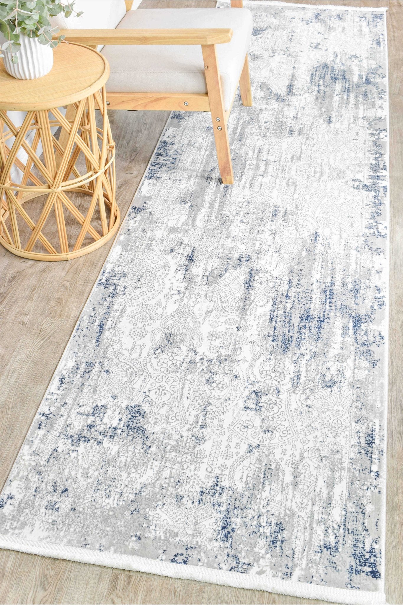 Phoenix 27084A White Belle Rug - Floorsome - INDOOR/OUTDOOR - ARORA - 27084A - BLUE - CREAM - 80X300 - INDOOR/OUTDOOR