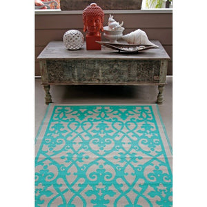 Outdoor Rug Recycled Plastic  - Venice Turquoise and Cream - Floorsome
