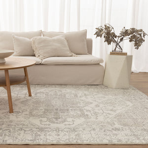 Cloud Distressed Medallion Cream Beige Washable Rug