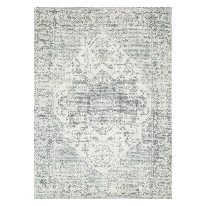 Cloud Distressed Medallion Cream Blue Washable Rug