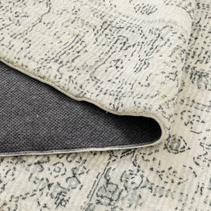 Cloud Distressed Medallion Cream Blue Washable Rug