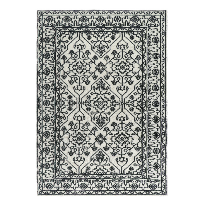 Neel Ivory and Black 100% Wool Rug