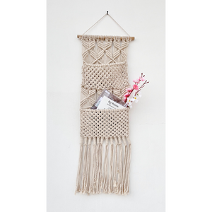 Brong Macramé Wall Hanging Book Holder with Dual Pockets