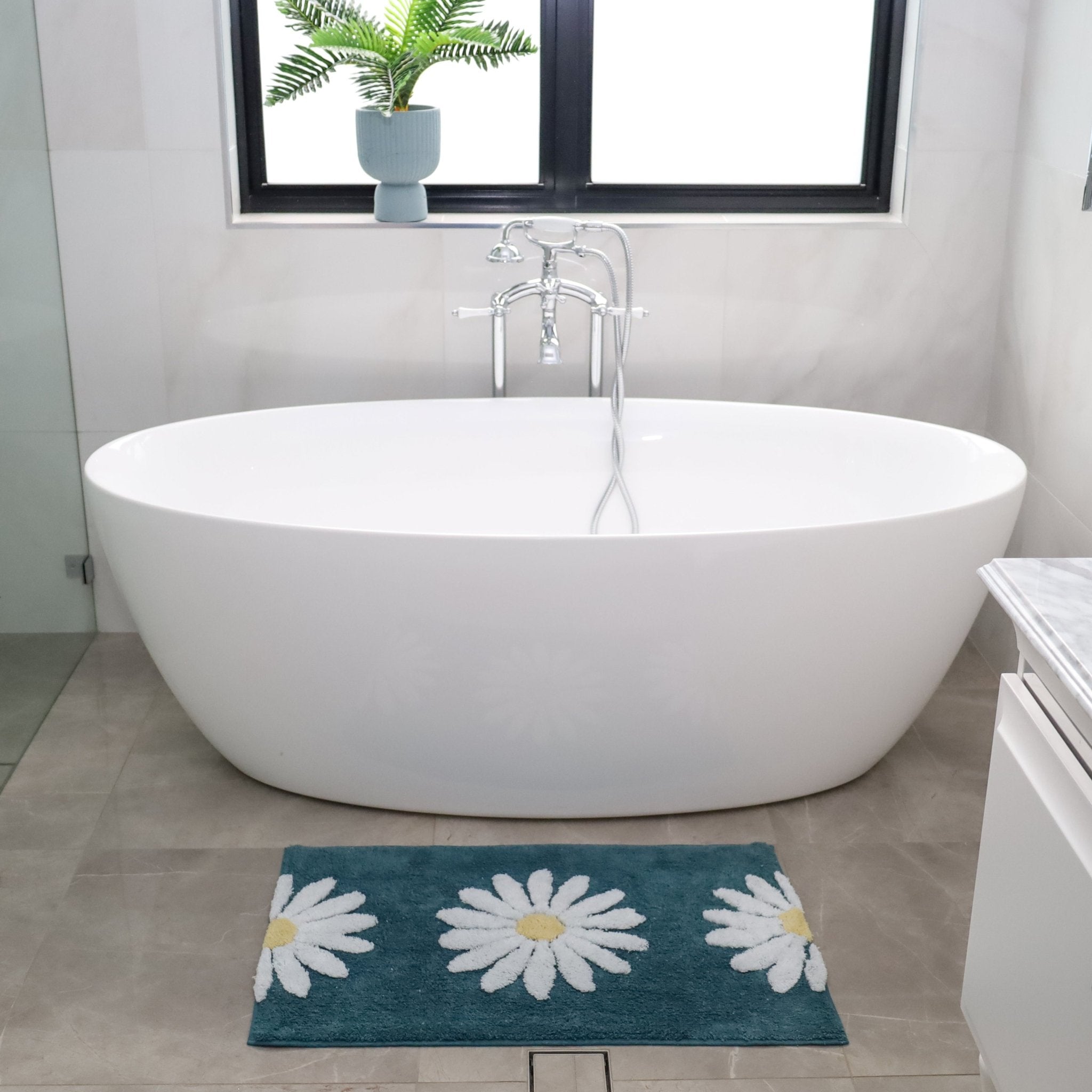 50x80cm Woodcliff Teal 100% Bathroom Mats - Floorsome - BATHWDCLTEA5080 - 