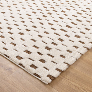 Mila Monochrome Squares Brown and Cream Rug