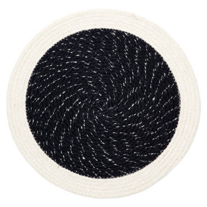 Set Of 4 Rosella Black & Cream Braided 38 cm Jute Round Placemat