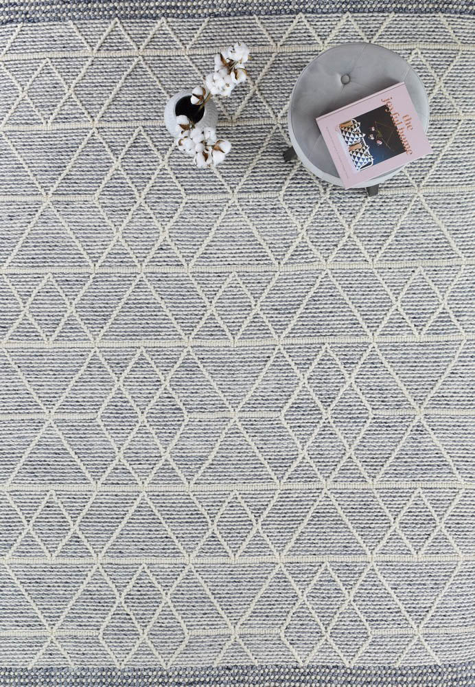 Albona Blue White Wool Rug - Floorsome - FLATWEAVE - LAB - LAB - 01 - 160X230 - FLATWEAVE