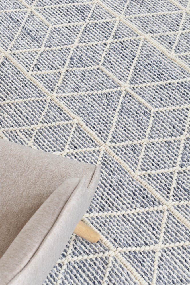 Albona Blue White Wool Rug - Floorsome - FLATWEAVE - LAB - LAB - 01 - 160X230 - FLATWEAVE
