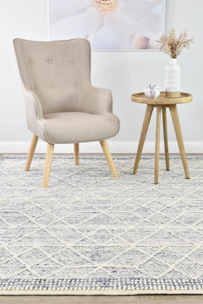 Albona Blue White Wool Rug - Floorsome - FLATWEAVE - LAB - LAB - 01 - 160X230 - FLATWEAVE