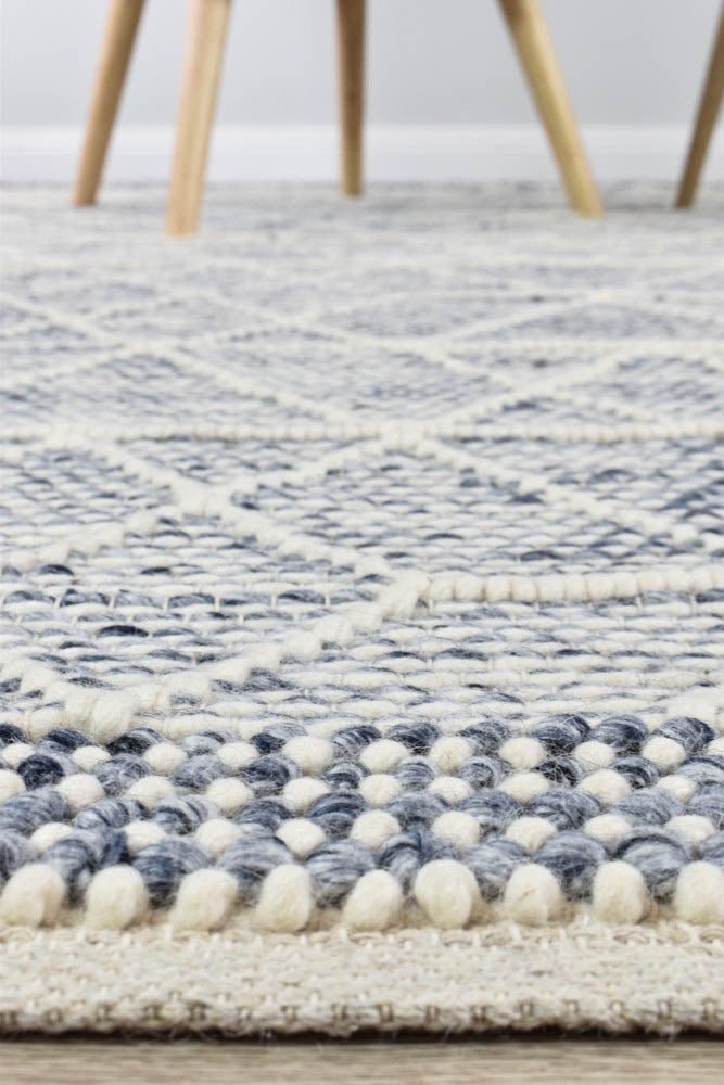 Albona Blue White Wool Rug - Floorsome - FLATWEAVE - LAB - LAB - 01 - 160X230 - FLATWEAVE