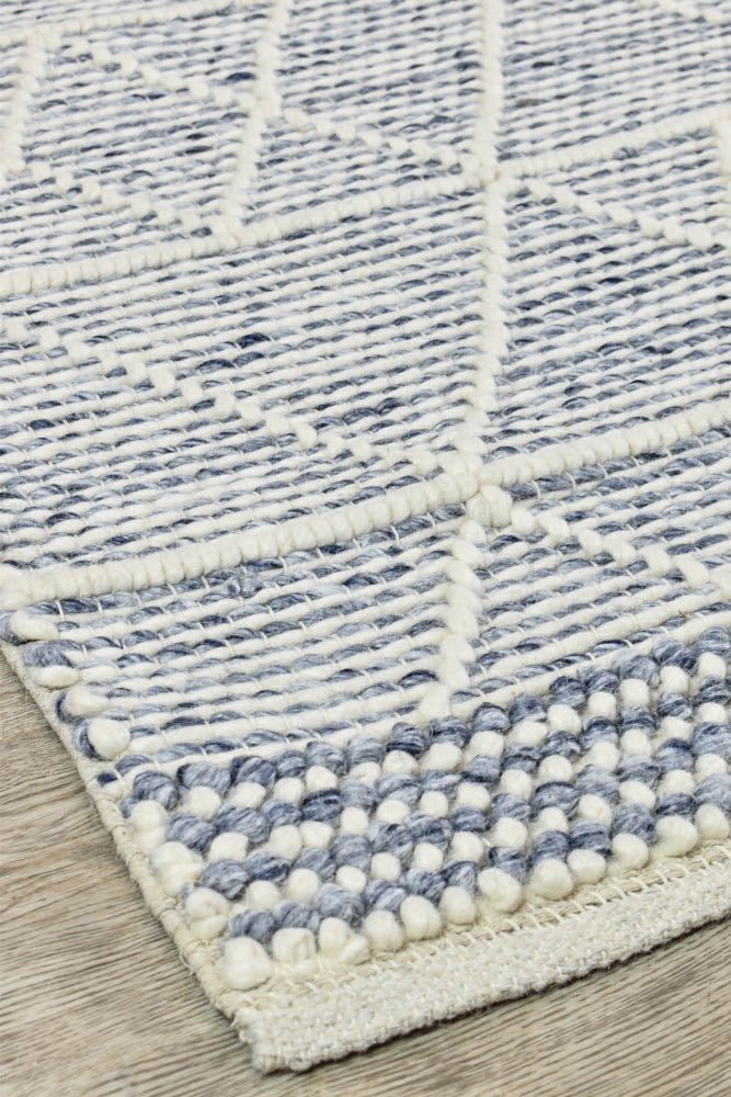 Albona Blue White Wool Rug - Floorsome - FLATWEAVE - LAB - LAB - 01 - 160X230 - FLATWEAVE