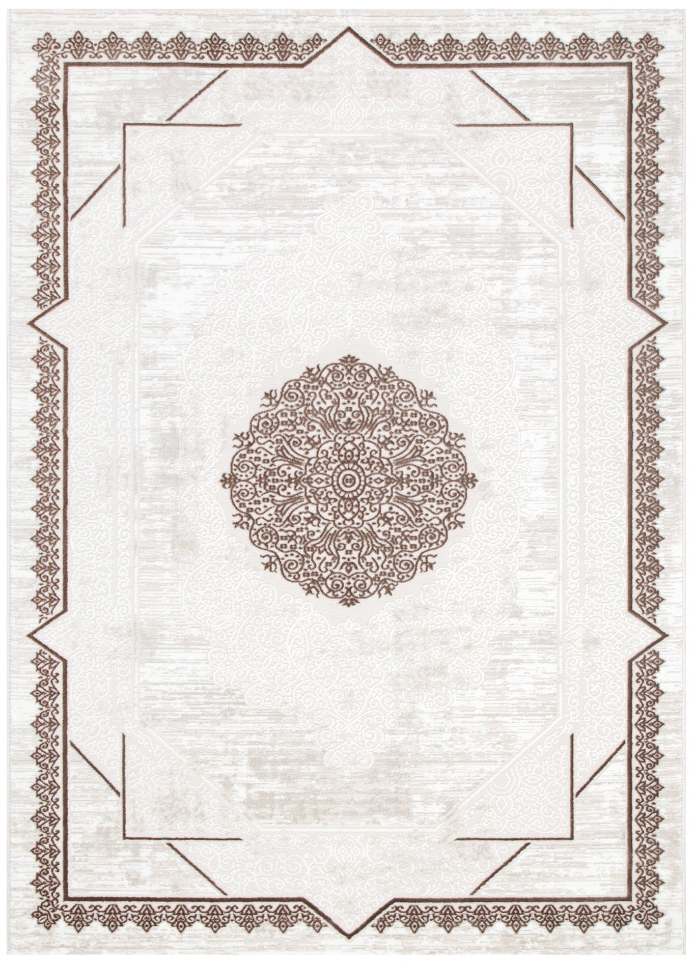 Amalfi Oriental Border Medallion Cream Brown Rug - AMAL08 - Floorsome - Area Rug