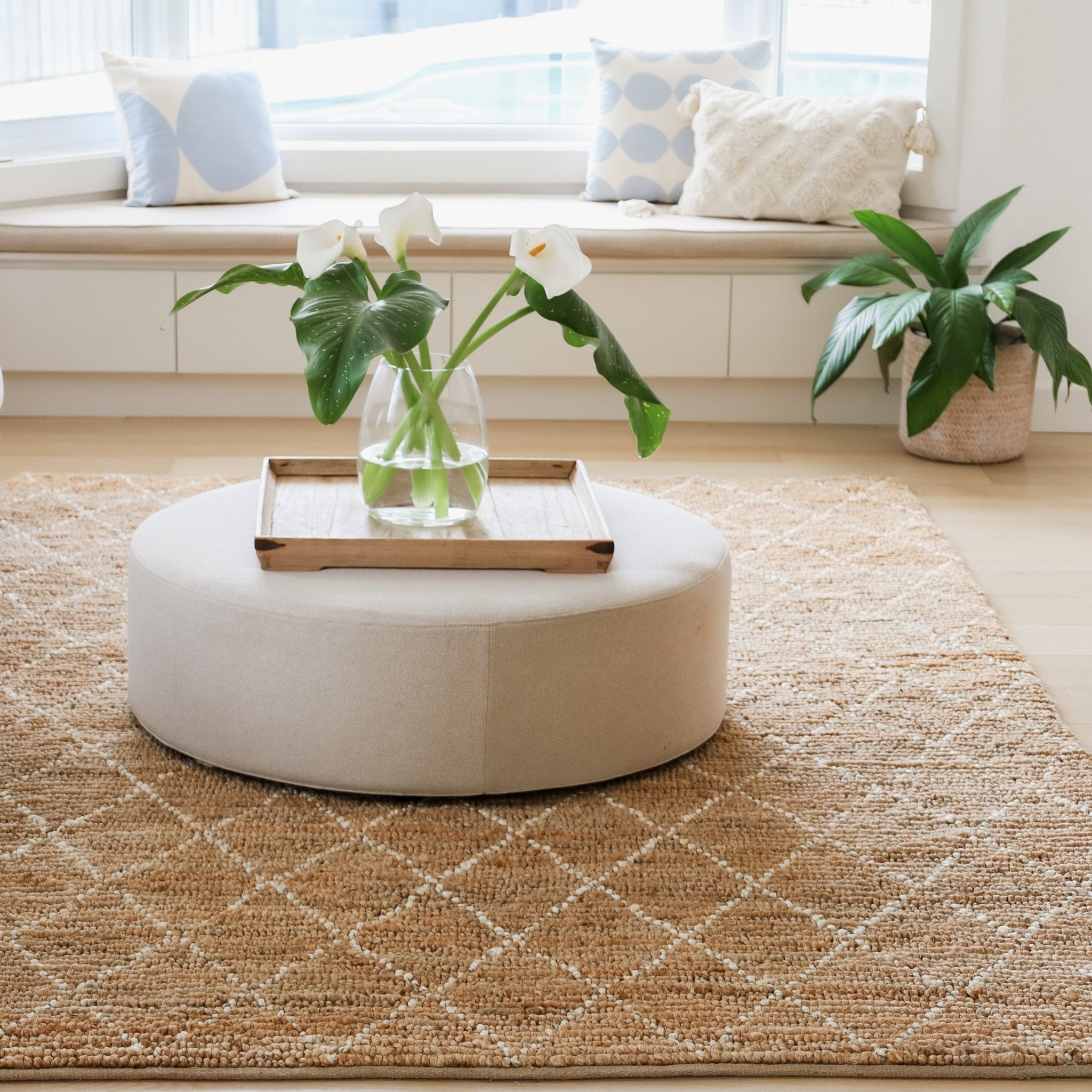 Anant White and Natural Diamond Jute Rug - Floorsome - JUTANNTWH090150 - 