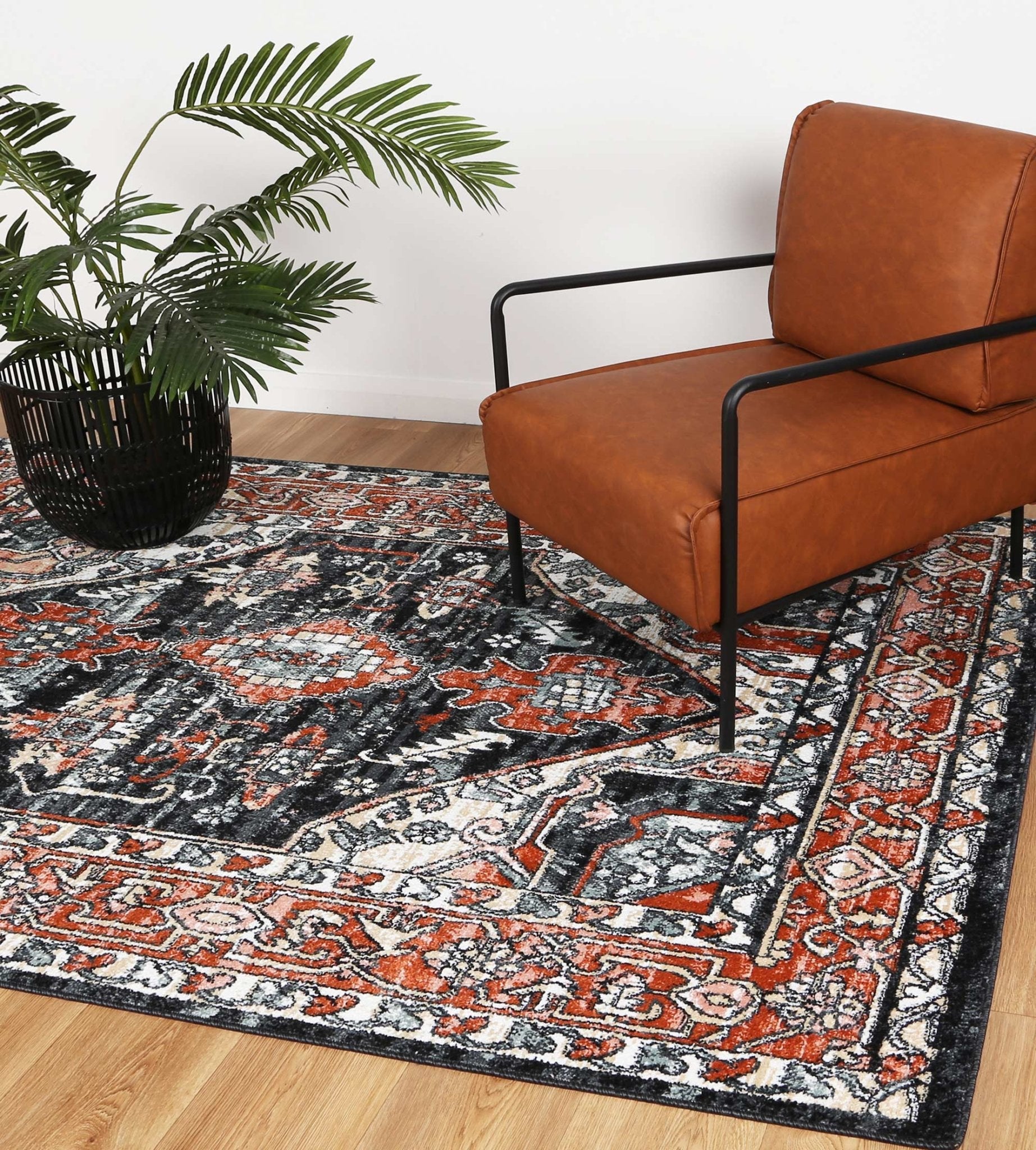 Anatolia Traditional Terracotta Black Rug - Floorsome - Rug - ESTA16001BLAC - Rug