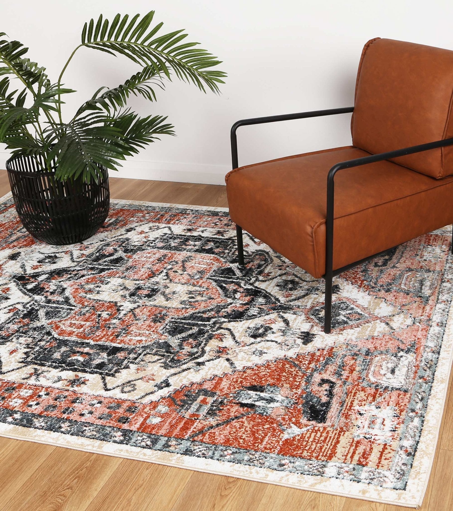 Anatolia Traditional Terracotta White Rug - Floorsome - Rug - ESTA16004TERR - Rug