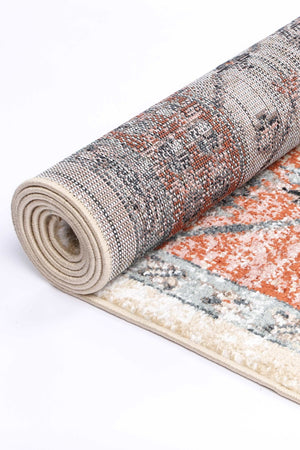 Anatolia Traditional Terracotta White Rug - Floorsome - Rug