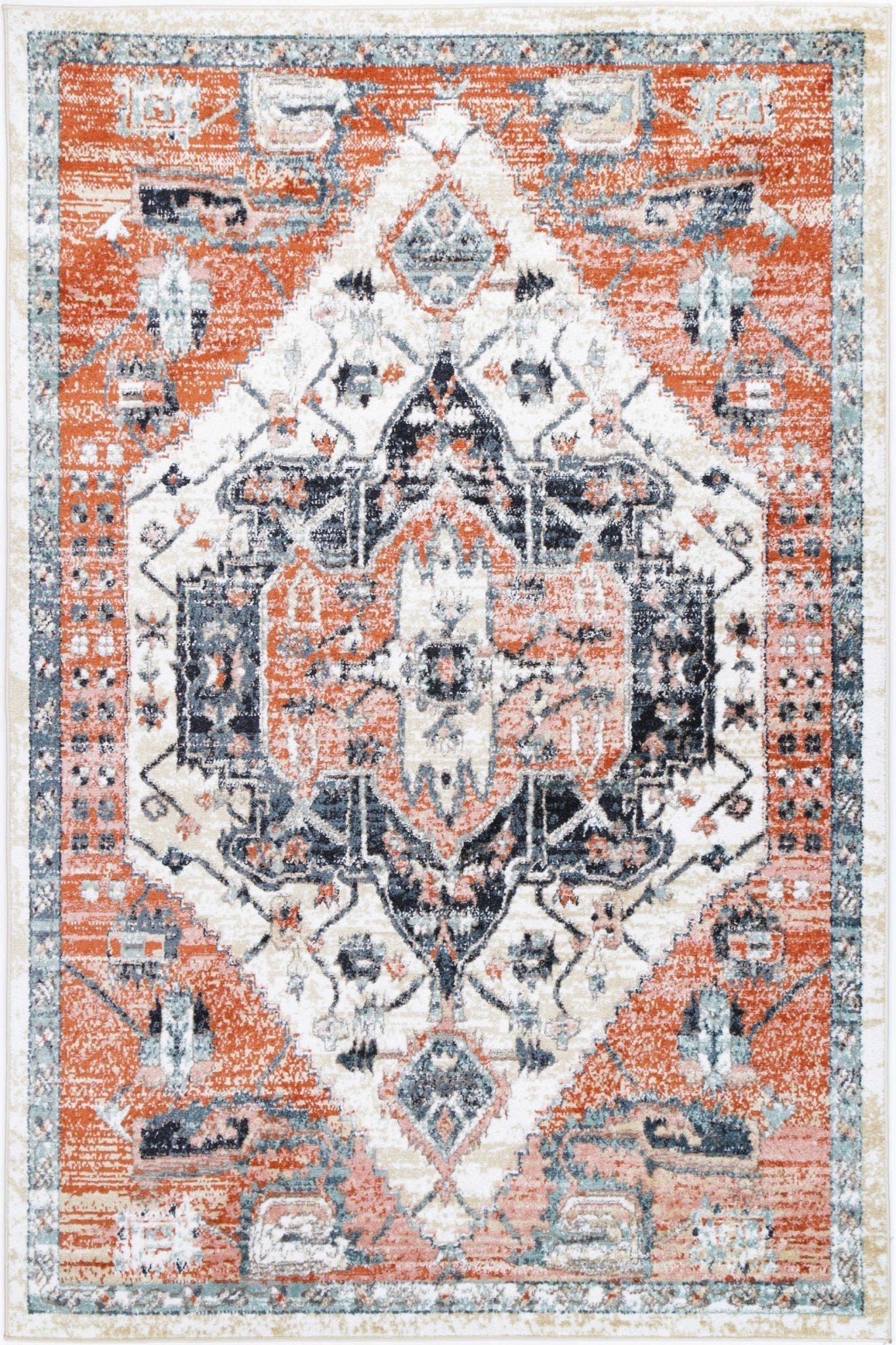 Anatolia Traditional Terracotta White Rug - Floorsome - Rug - ESTA16004TERR - Rug