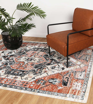 Anatolia Traditional Terracotta White Rug - Floorsome - Rug