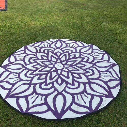 ANCESTRAL CONNECTEDNESS Mandala Design Recycled Plastic Mat, Violet & White 2.4m Diameter - Floorsome - Outdoor Rugs - GKOZ55B - Outdoor Rugs