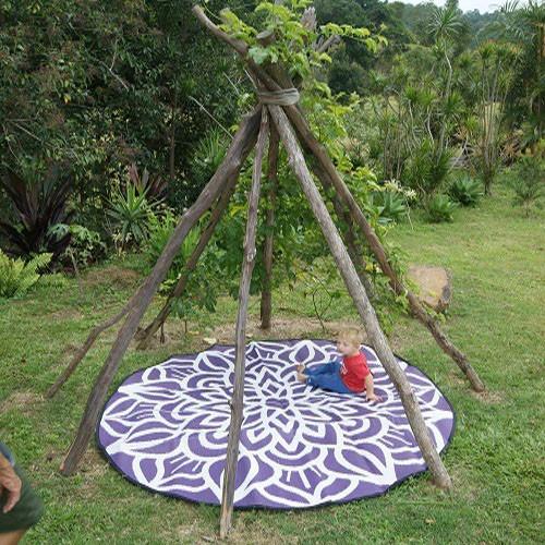 ANCESTRAL CONNECTEDNESS Mandala Design Recycled Plastic Mat, Violet & White 2.4m Diameter - Floorsome - Outdoor Rugs - GKOZ55B - Outdoor Rugs