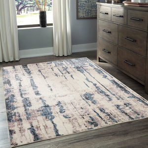 Anini Blue Modern Distressed Machine Washable Rug - Floorsome - Modern
