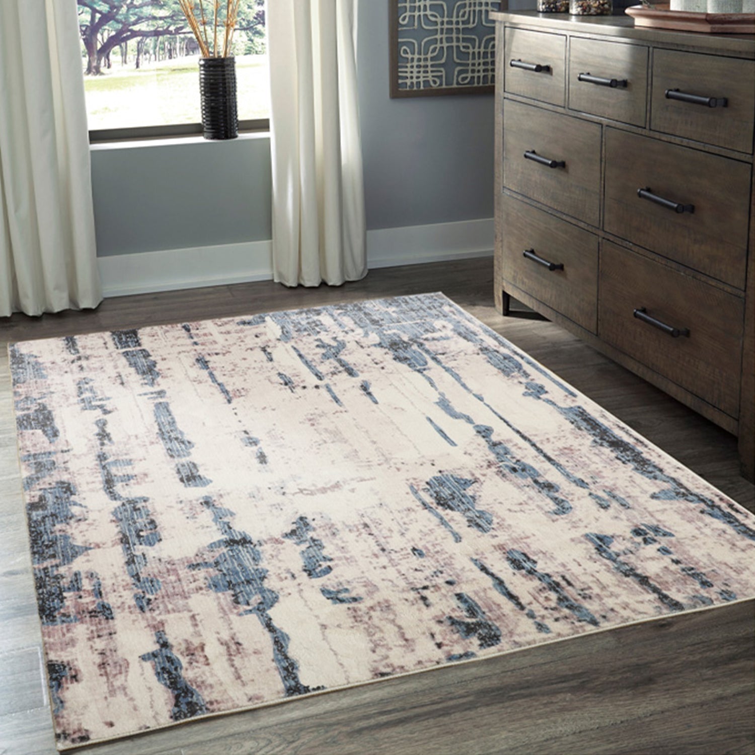Anini Blue Modern Distressed Machine Washable Rug - Floorsome - Modern - MWRANIBLU090150 - Modern